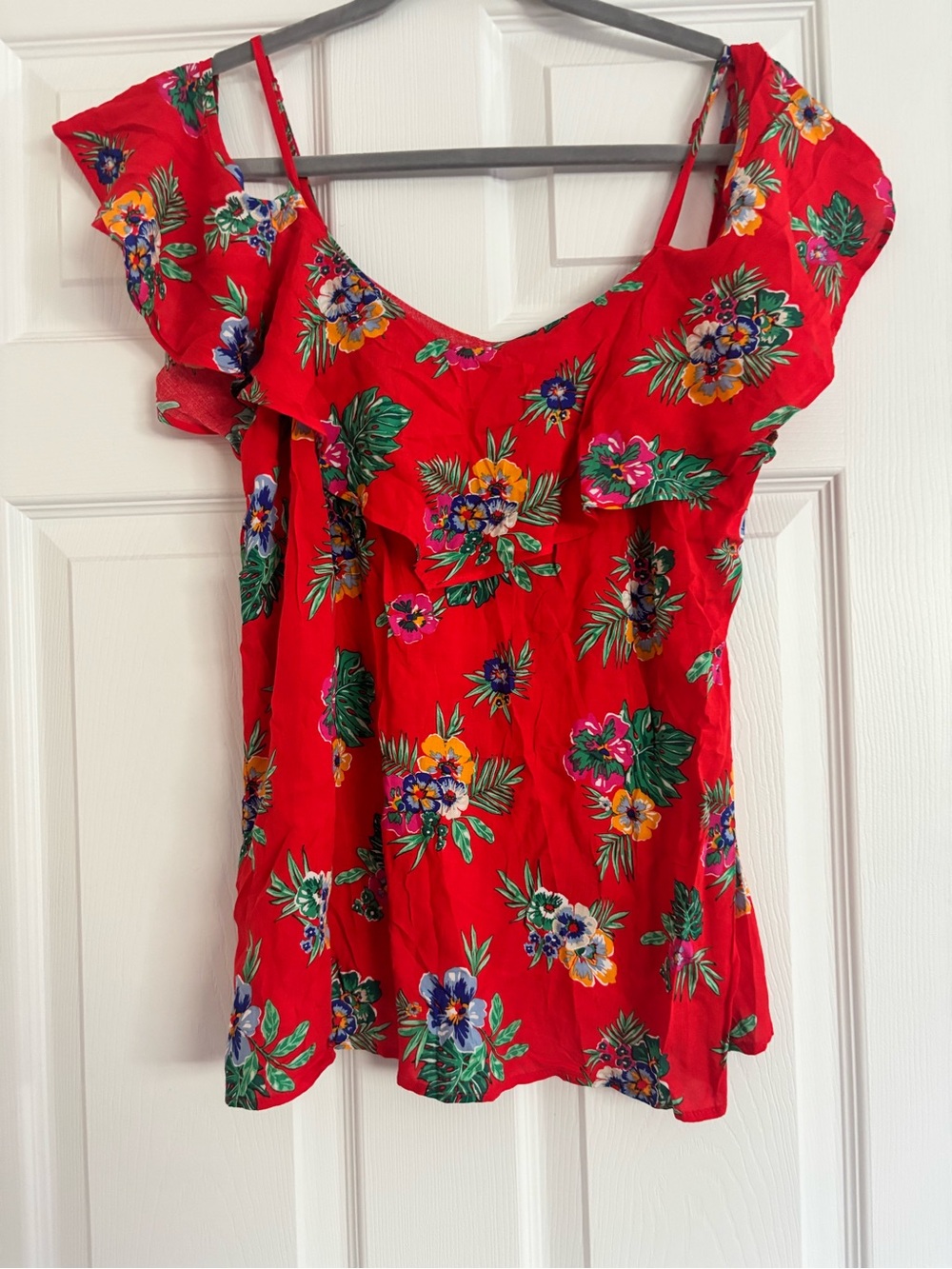 Old Navy Red Floral Ruffle top